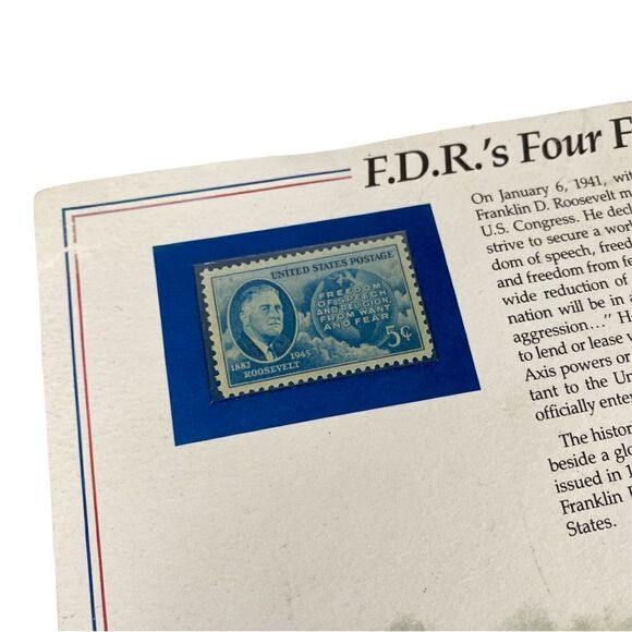 Vintage F.D.R.'s Four Freedoms Speech US Postal Stamp Jan 6 1941 - Picture 2 of 6